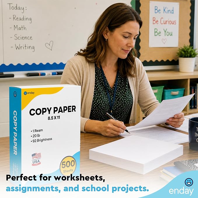 Printer Paper - 8.5 x 11 White Letter Size Copy Paper, (1 Ream 500 Sheets) 20 lb, Standard Copy Paper for Printing, Drawing & Writing, Computer Paper Office Supplies, By Enday