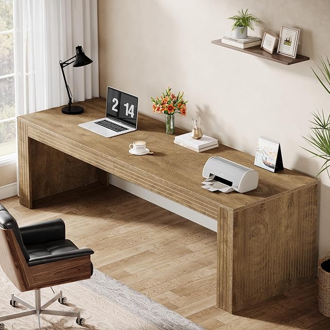 Tribesigns 79-Inch Extra Long Desk Set of 2, Two Person Double Desk for Home Office, Wooden Long Computer Desk Writing Table for Office, Natural Oak
