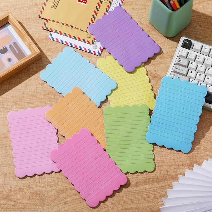 Eaasty 8 Pack Scalloped Sticky Notes Lined 4" X 6" Rainbow Memo Pads | Aesthetic Cute Wavy Edges, Self-stick for School Office Desk, 240 Sheets Bulk, Pretty Design for Reminders Planning