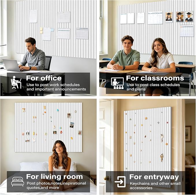 Felt Bulletin Board,47.2"x35.4" 12 Pack Cork Board Alternative Milky White | Large Felt Wall Tiles for Office & Home Decor,Pin Board for Walls with 30 Pcs Pushpins and 72 Adhesive Tabs