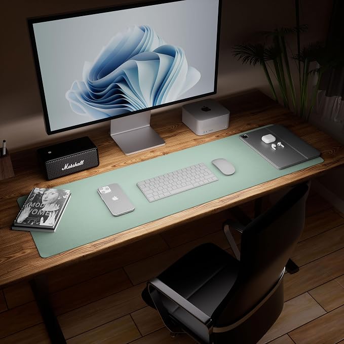 Aothia Leather Desk Pad Protector - Large Mouse Pad, Office Mat, Non-Slip PU Leather Blotter, Laptop Desk Pad, Waterproof Writing Pad for Office and Home (Light Blue, 38" x 13.7")