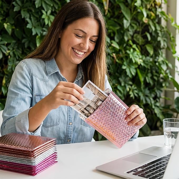ZAVOOS 60 Pack Holographic Bubble Mailers, 6 x 9.5 Inch | Self Seal Metallic Poly Padded Envelopes, Waterproof Cushioning Shipping Bags for Packing, Mailing, Small Business, 3 Colors