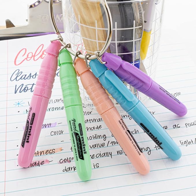 BAZIC PRODUCTS Mini Pastel Highlighters, Chisel Tip, 5 Count, 144-Case | Quick-dry, assorted pastel mini highlighters, compact, cap clip, non-toxic ink, ASTM D-4236, odorless