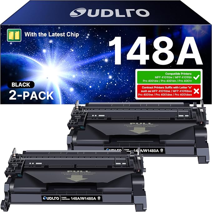 148A Toner Cartridge (with Chip) Replacement for HP 148A Toner Cartridge, | 148A W1480A 148X W1480X to Use with HP Pro MFP 4101fdn 4101fdw 4001dn 4001n Printer (Black, 2-Pack)