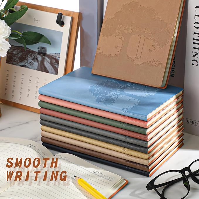 TaoBary 12 Pcs Employee Appreciation Gift A5 PU Leather Journals Bulk Colorful Tree Lined Journal Notebook Soft PU Leather Cover Ruled Writing Notebook for Office School Teacher Nurse (Vivid Color)