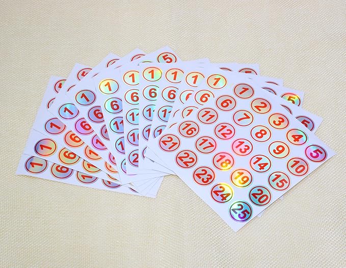 Mini Skater Laser Consecutive Number Stickers 1 to 25 Waterproof Round Labels Inventory Stickers 0.78 Inch Self Adhesive Number Decals for Classroom Office Indoor Storage Boxes (Red)