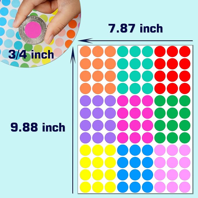 1620 Pcs Colored Dot Stickers,3/4 Inch Multicolor Round Color Coding Labels | Circle Dots Sticker 9 Assorted Colors Colorful Coding Label Sticker for Office, Classroom Decor, Papers Etc