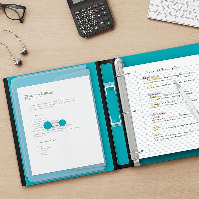 Staples Better Binder, 1.5-Inch D-Ring View, Teal, Holds 350 Sheets | Reinforced spine for durable everyday use in office and school settings.