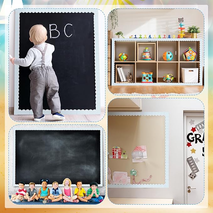 Marspark Scalloped Striped Coastal Bulletin Board Borders 52 ft Cottage Blue Rolled Stripes Blue Classroom Bulletin Border Trim Classroom Borders for Back to School Chalkboard Whiteboard Decorations