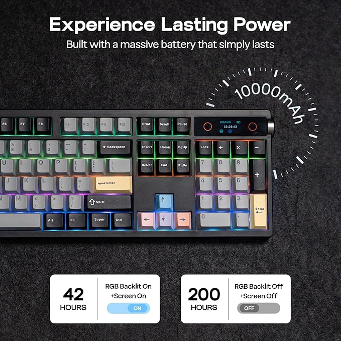EPOMAKER TH108 PRO Full Size Mechanical Keyboard with Screen & Knob | Wireless Gaming Keyboard with 10000mAh, Creamy Gasket, Hot Swap, Custom Driver, RGB Backlight (Black, Creamy Jade)
