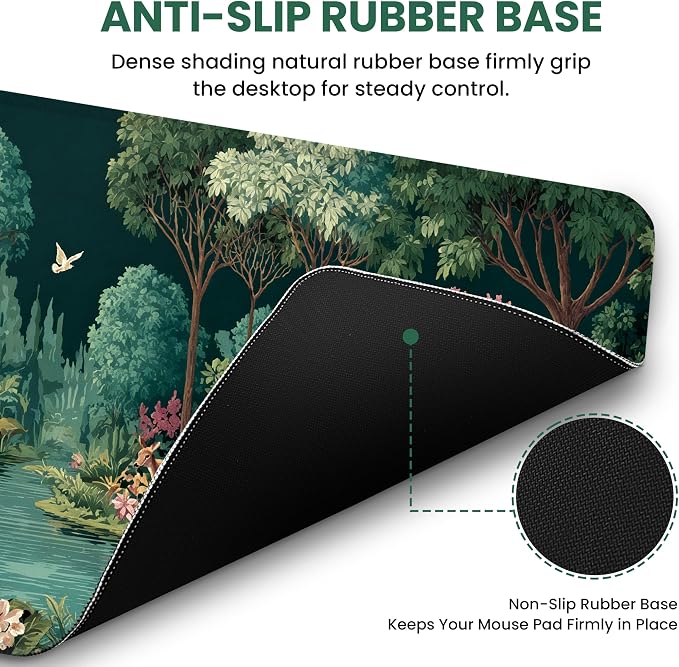 Aesthetic Desk Mat, Cute Enchanted Forest Desk Pad Protector for Work & Decor, 31.5" x 11.8", Pretty Non-Slip Extended Mouse Pad for Office or Home