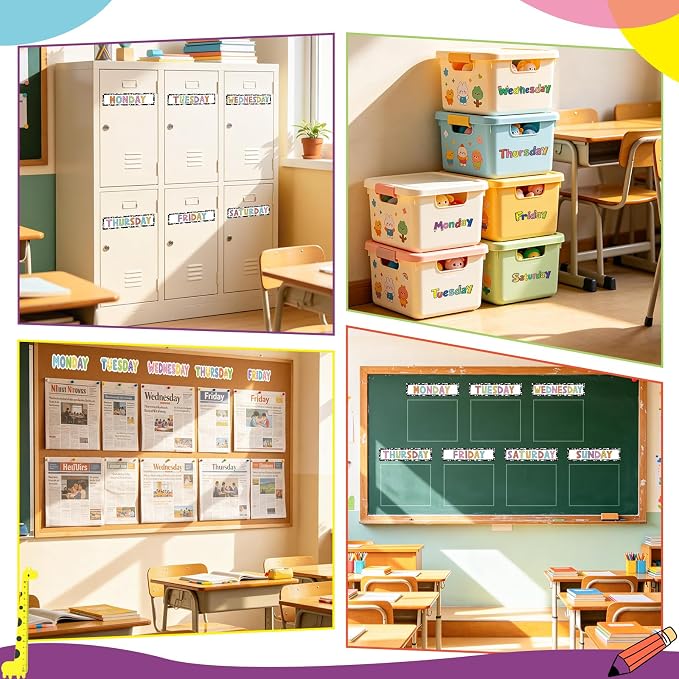 42 PCS Days of The Week Stickers for Drawers and Clothes Organizer | Plastic,Colorful,Monday Through Sunday Labels,Day Labels for Organizer Planner Whiteboard Decals Teacher Classroom