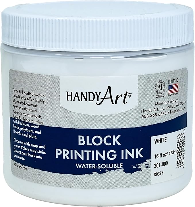 Handy Art 301-000 Water Soluble Block Printing Ink Jar, White, 16-Ounce