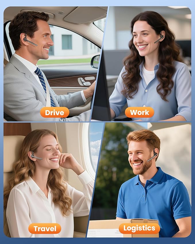 New Bee Bluetooth Headset V5.1 72H Talk Time Dual Mic with Mute Button for Business, Wireless Hand-Free Bluetooth Earpiece with 500mAh Charging Case for Cell Phone Calls Trucker Driver Laptop