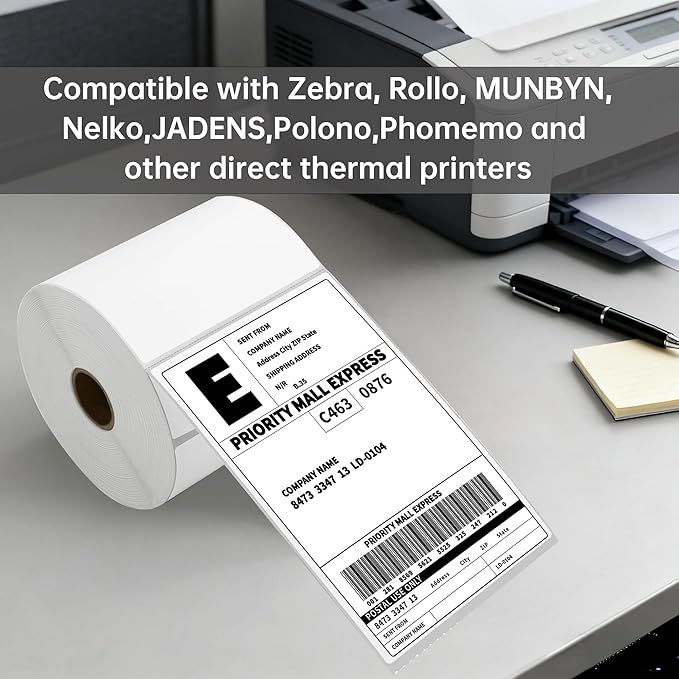 HUOJI 4x6 Direct Thermal Shipping Labels, 8 Rolls 4000 Labels, Compatible with Rollo, Zebra, MUNBYN Printers, Commercial Grade