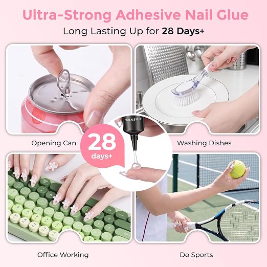Nail Glue for Press-On Nails, Super Strong Adhesive for Nails Tips, Fake Nails, for Salon & Home Manicure Use, Cure Lamp Needed, 0.5 fl oz