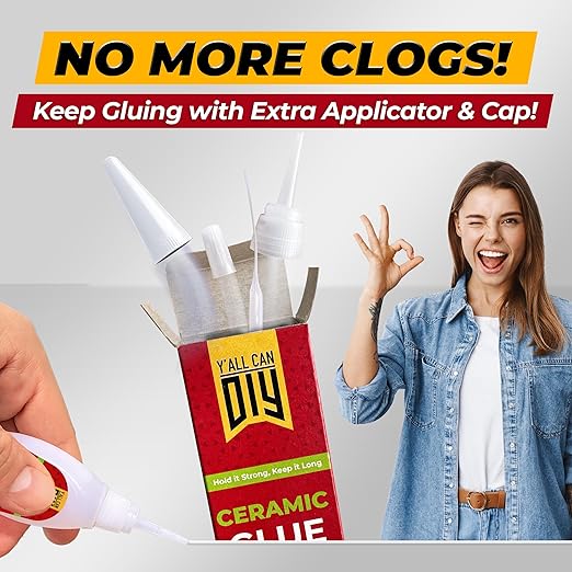Y'allCanDiy Waterproof Super Glue for Ceramic 4 Pk x .7 Oz. (20g) - Ceramic Glue Repair for Pottery, No Smell After Cure. Best Cyanoacrylate Based Adhesive for China and Porcelain