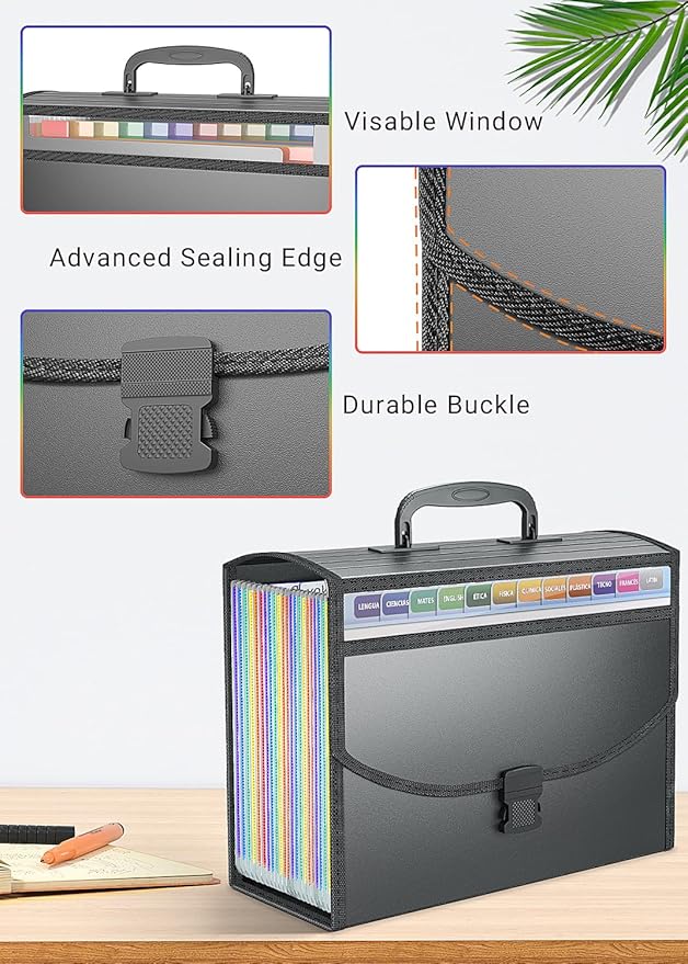 TOPCJ 25 Pockets Accordion File Organizer with Handle,Expanding File Folders for Documents, A4/Letter Size Paper,a-z Tabs,Perfect Expandable Accordian Filing Folders with Visible Window