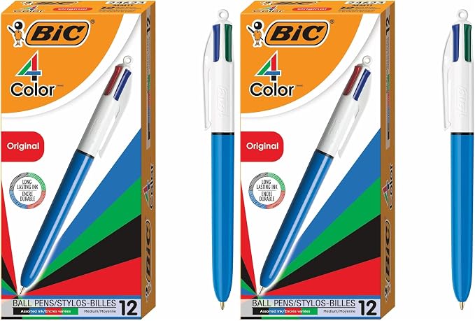 BIC 4-Color Retractable Ballpoint Pens with 1.0 mm Medium Point and Assorted Ink Colors,(Pack of 24)