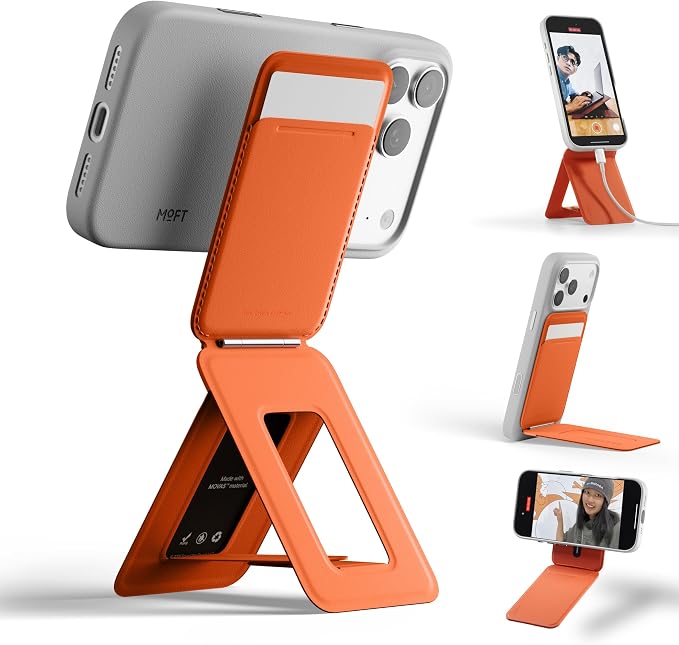 MOFT Phone Stand Wallet, NFC-Supported Tap-and-Go Card Holder, MOVAS Leather, Slim Magnetic Tripod for iPhone 17/16/15/14/13/12, Travel Essential Wallet Cell Phone Stand for 2 Cards, Sunrise