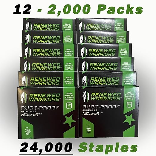 NiCcoreA Rustproof Staples T50 (3/8" Leg; 3/8" Crown) Outperforms Stainless Steel Staples 1/2 Marine; T/50 Type T-50 Staple - Compare to Monel (Twelve 2000 Packs - 24000)