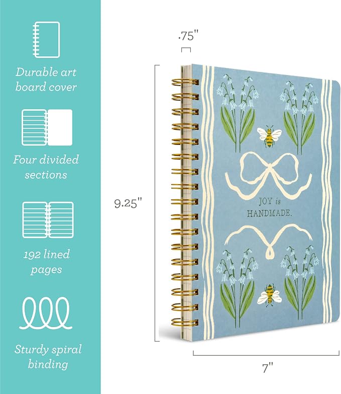 Compendium Spiral Notebook — Joy Is Handmade. — A Designer Spiral Notebook with 192 Lined Pages, College Ruled, 7.0"W x 9.25"H