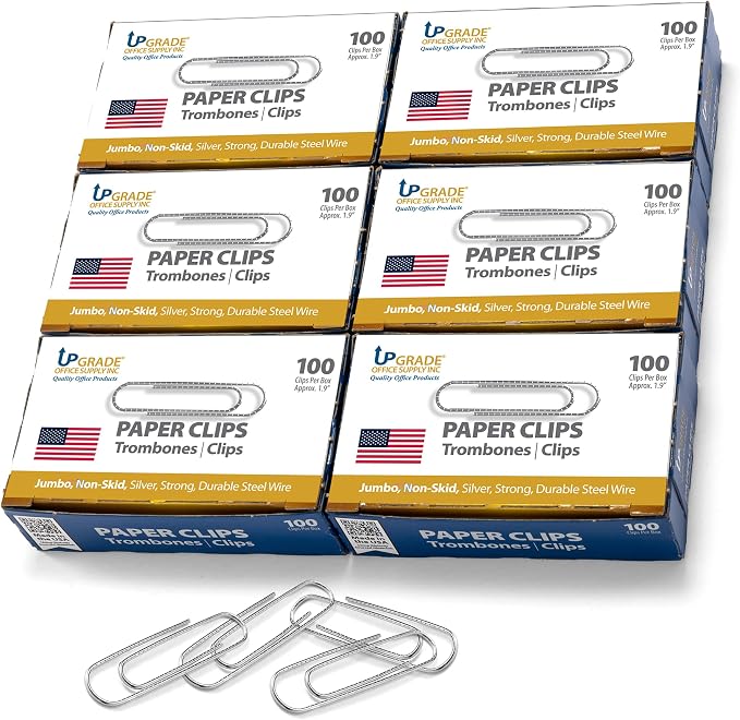 Upgrade Office Supply Jumbo Paper Clips, 600 Count, 6 Boxes of 100, Made in USA