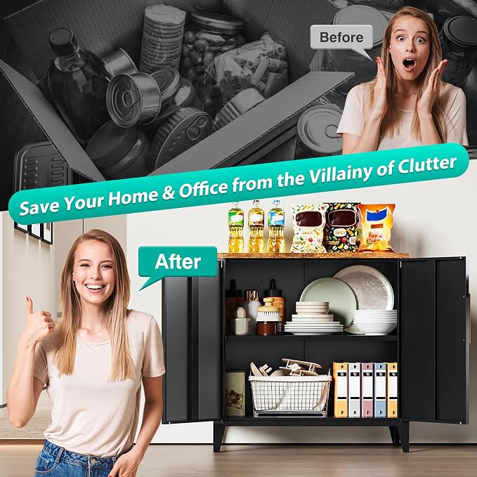 Black Storage Cabinet with Doors and Shelves,30 inch Pantry Cabinet Sideboard with Leg,Small Accent Cabinets with Storage,Side Floor Cabinets for Home,Kitchen,Coffee Bar,Dining/Living Room