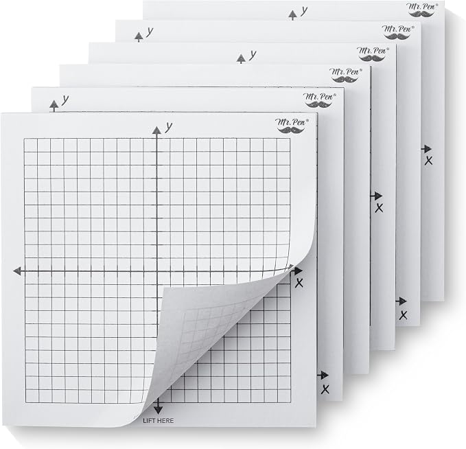Mr. Pen- Graph Sticky Notes, 3x3 Inch, 6 Pads, 50 Sheets/Pad, 300 Sheets | 6 Grid Designs, White, Square Graph Paper Notes, Grid Sticky Note Pads for Math, Study, Journals, Planners