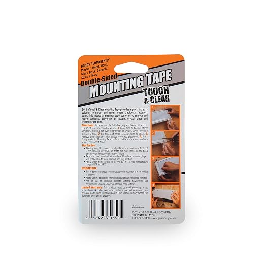 Gorilla Tough & Clear; Double Sided Mounting Tape; Weatherproof; 1" x 60"; Clear; (Pack of 4)