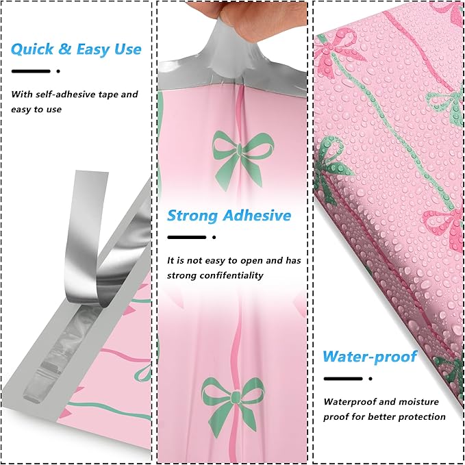 Poly Mailer 12x15.5 Inch 50 Pcs, Waterproof and Tear-Resistant Shipping Bags for Clothing, Cute Mailing Bags with Self-Seal, Bow Printed Packaging Bags for Small Business