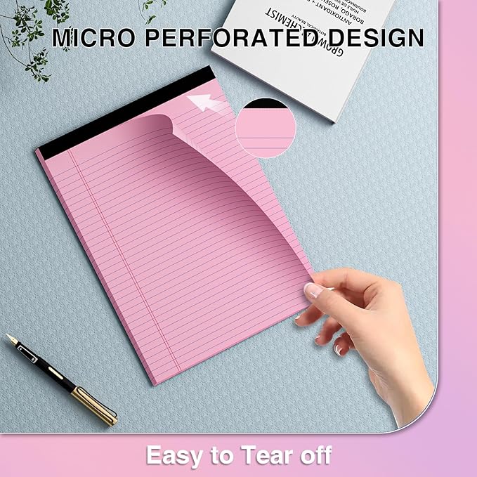 3 Pcs Legal Pads 8.5 x 11 Pink Note Pads 8.5 x 11 Notepad Total 75 Sheets, Micro Perforated Writing Pads Color Lined Paper College Ruled Pad of Paper Notebook To-Do List for School & Office Supplies