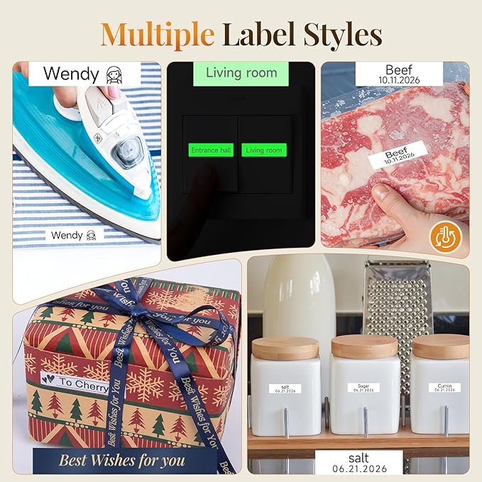 Phomemo Ribbon Label Printer, Kitchen Magnetic Label Maker Machine with 4 Tapes F12 Handheld Rechargeable Backlit-LCD Screen Labeler One-Click Print Date for Home Food School Gift Wrapping Fridge