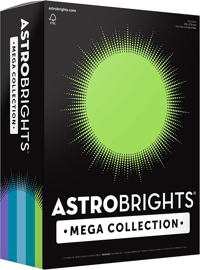 Astrobrights Mega Collection, Colored Paper,"Frosty" 5-Color Assortment, 625 Sheets, 24 lb/89 gsm, 8.5" x 11" - MORE SHEETS! (91686), Assorted