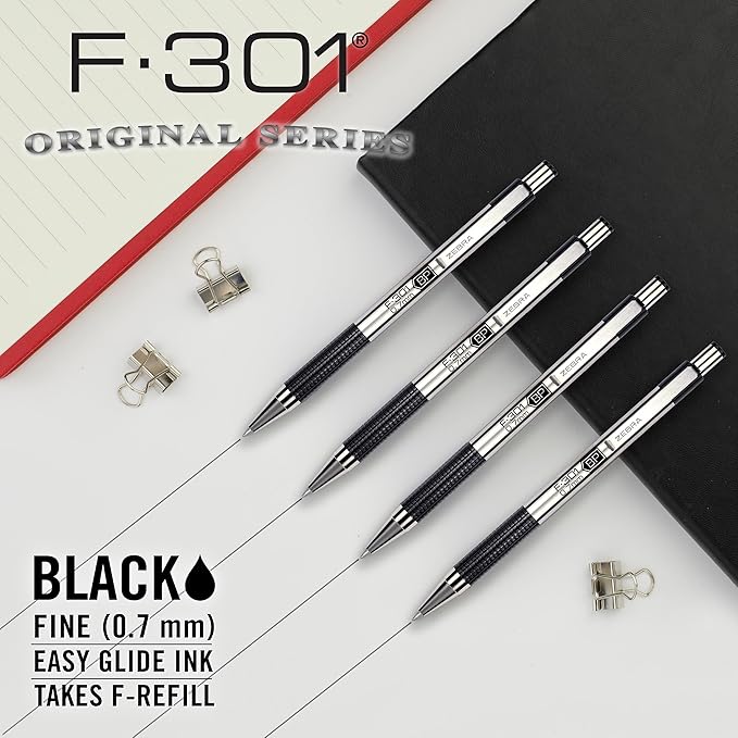 Zebra Pen STEEL F-301 Retractable Ballpoint Pen, Black Ink, 0.7mm, 12-Pack