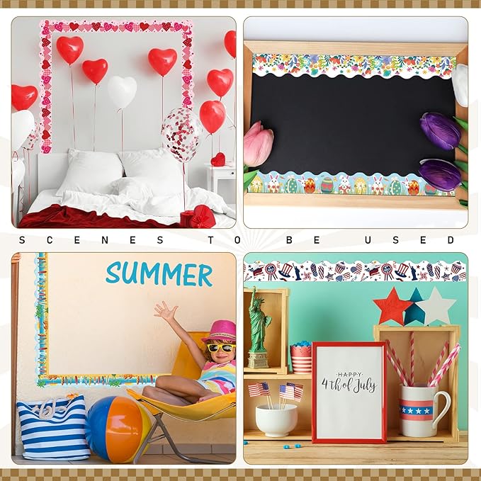 Geyee 360 Pcs Easter Bulletin Board Borders St. Patrick's Holiday Decorations Summer Spring Classroom Borders Bulletin Board Trim for Classroom School, 12 Design(Stylish)