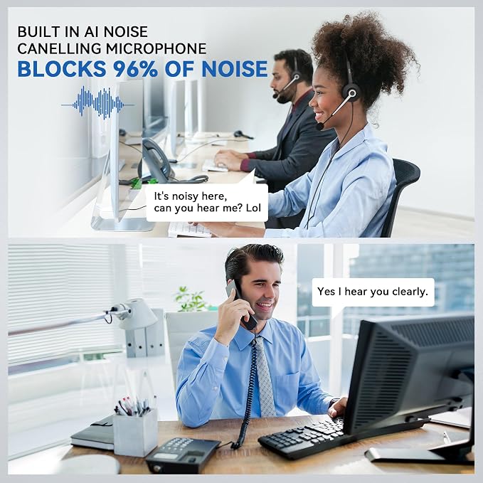 Phone Headsets for Office Phones, Corded Telephone Headset Mono w/Noise Canceling Mic - Headset for Phones Landline Office Compatible with Polycom Plantronics Nortel Toshiba Mitel ShoreTel