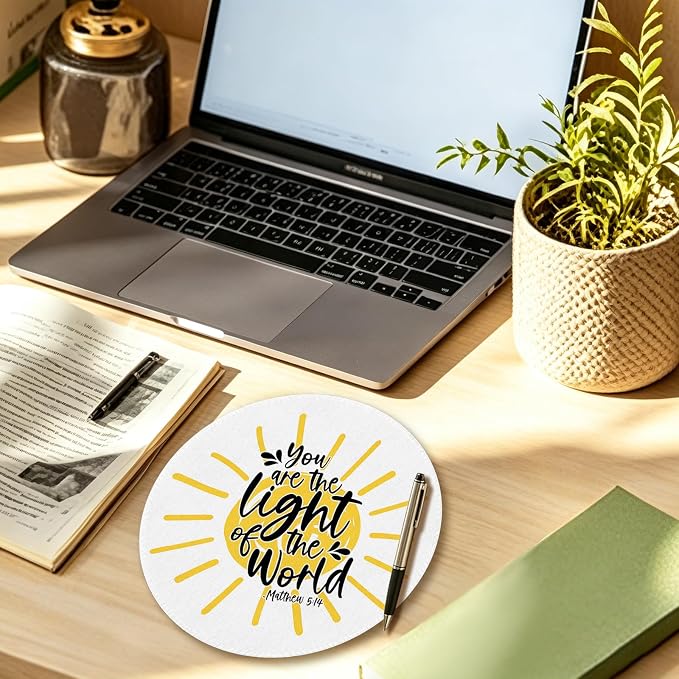 Christian Sun Round Mouse Pad 7.9x7.9in, Christian Office Decor | Matthew 5:14 Bible Verse Religious Sunshine Mousepad Mouse Mat for Computer Laptop Home Office Dorm Desk Accessories