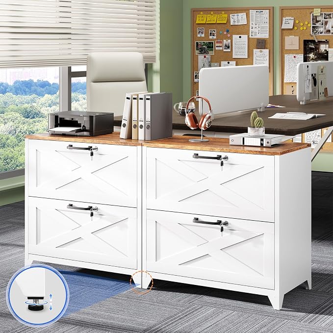 MIIIKO 2 Drawer Lateral File Cabinet with Lock,Metal Filing Storage Cabinets for Home Office,Files Folders Letter/Legal/A4 Size(White)