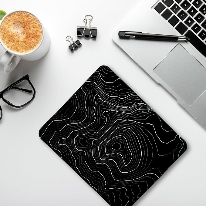 Black Topographic Mouse Pad, Abstract Black and White Mouse Pads for Wireless Mouse Computers Laptop Desk Accessories, Highground Mousepad, Black Desk Accessories for Office, 9.5x7.9 Inch