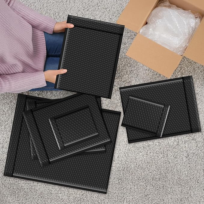 Fuxury Bubble Mailers 9.5x14.5" 25 Pack Black Large Padded Envelopes Usable Size 9.5x13.5" Self Seal Bubble Envelopes Padded Mailers Shipping Bags for Mailing book Shirt Small Business #4