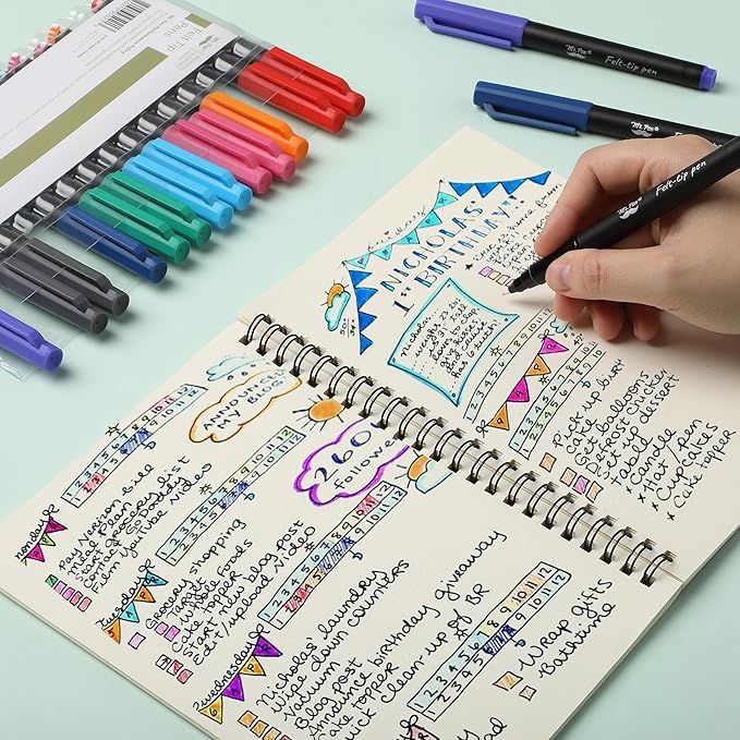 Mr. Pen- Felt Tip Pens, 16 Pack, 0.7mm Colorful Felt Pens, No Smear, Quick Dry