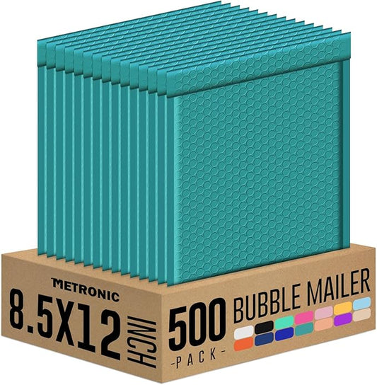 Metronic Bubble Mailers 8.5x12 Inch 500 Pack Waterproof Bubble Mailer Usable Size 8.5x11" Self-Seal Padded Envelopes for Shipping, Mailing, Packaging, Small Business Supplies, Forest Green