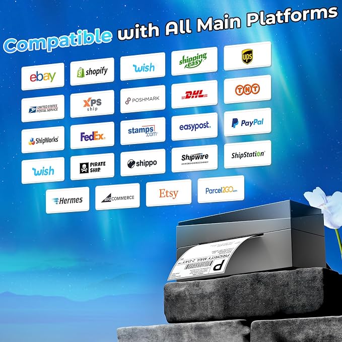Bluetooth Shipping Label Printer 4x6, Wireless Thermal Printer | Thermal Label Printer for Small Business, Shipping Packages, Office, Home, Compatible with Amazon, Tik Tok, USPS