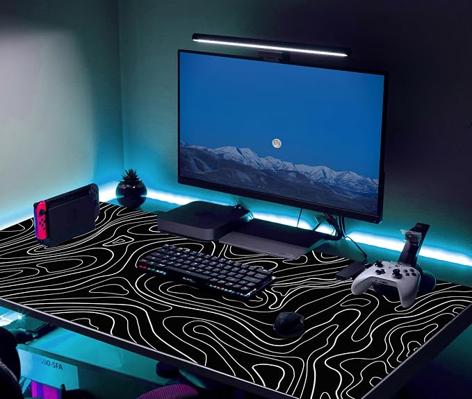Black Topographic Mouse Pad XXXL - Giant Full Desk Gaming Mat, Huge Keyboard Pad for Ultimate Battlestation & Room Setup