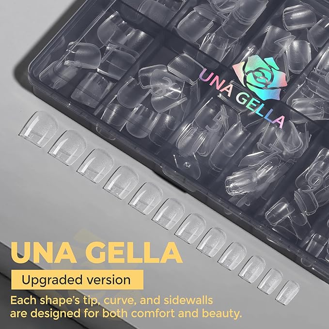 UNA GELLA Nail Tips Square, Pre-etched Matte Extra Short Square Press on Nails 240pcs Soft Gel Nail Tips Clear Acrylic Fake Nails for DIY Salon 12 Sizes At Home