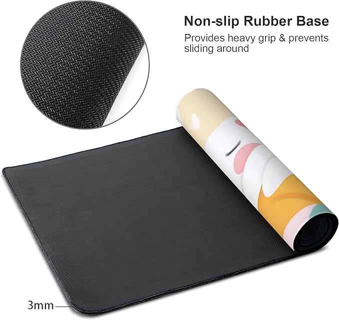 Cute Anime Cats Gaming Mouse Pad, Colorful Pop Art Desk Mat with Anti-Slip Base & Stitched Edges, Office & Home Desk Decor for Women, 35.4" x 15.7" in Computer Desktop Mat