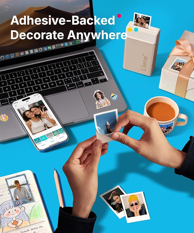 Liene Pearl N200 Pro Portable AI Photo Printer, Instant Mini Picture Printer for iPhone Smartphone, Thermal Dye Sublimation, Bluetooth Sticker Maker 10 Sheets 2x3 Adhesive Paper & 1 Cartridge, Gold