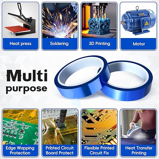 Heat Resistant Tape, 2Pack 20mmx33m(107ft) & 3 Pack10mmx33mm(107ft) Transparent Blue Heat Tape for Sublimation High Temperature Heat Transfer Tape for Heat Sublimation Press