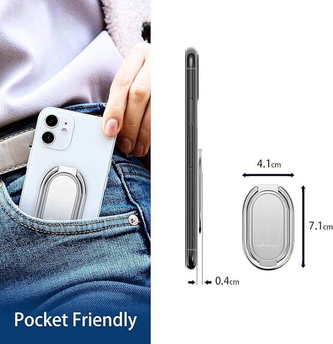 Phone Ring Holder Finger Kickstand 360°Rotation Cellphone Back Grip Foldable Cell Phone Stand for Desk Compatible with iPhone iPad Smartphones Tablets (Silver)